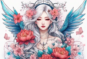 Constellation, wing , snow , cross , dragon female japan kawaii , flower tattoo idea