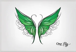 Green fairy wings with text “one day I’ll fly away” tattoo idea