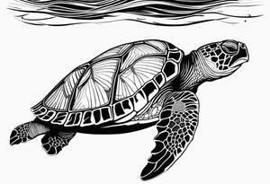 A serene turtle swimming underwater, detailed shell patterns visible, symbolizing patience and longevity.” tattoo idea