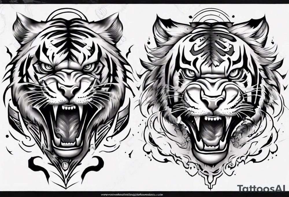 A thundergod tiger forearm sleeve tattoo, with lightning and clouds filling the area tattoo idea