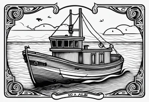 The words No alibi on the back of a fishing boat tattoo idea