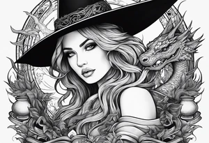 Witch surrounded by books and dragon tattoo idea