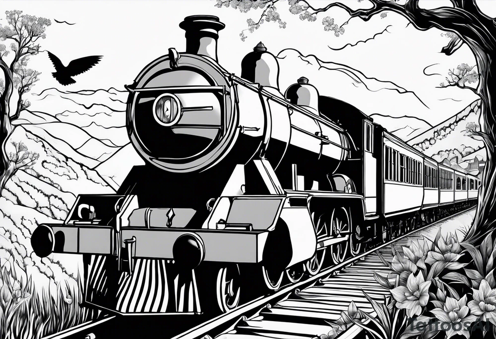 Harry Potter theme with train and owl tattoo idea Harry Potter theme with train and owl tattoo idea