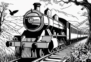 Harry Potter theme with train and owl tattoo idea