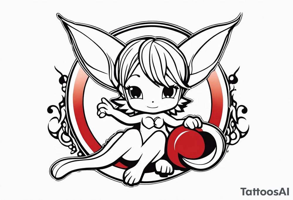 A fairy with a tail inspired by the logo of the show called Fairy Tail in a fetal position tattoo idea