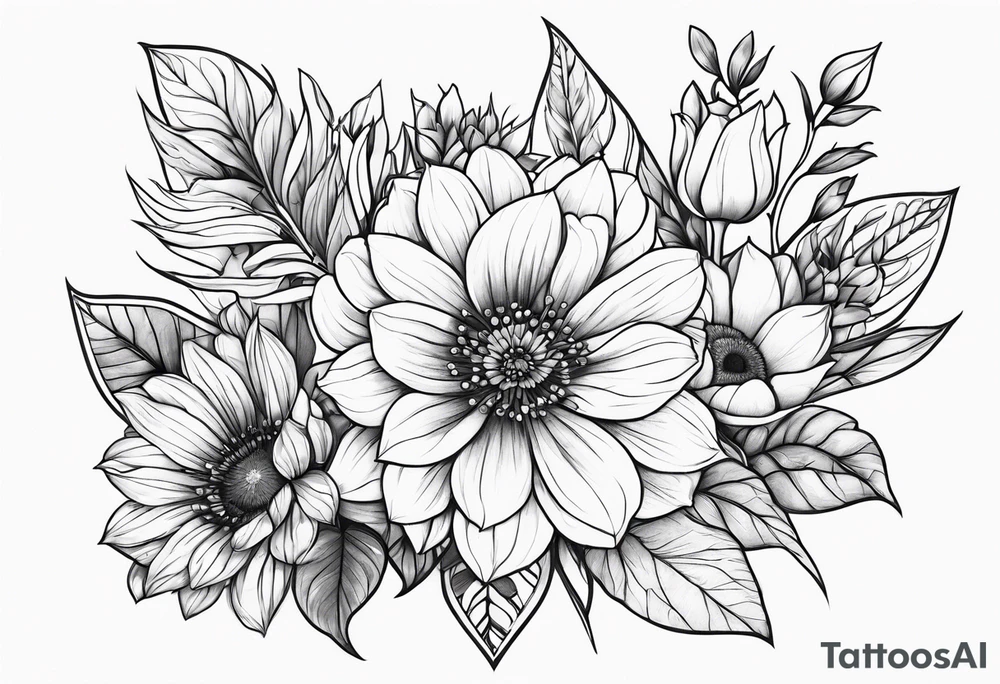 May november December February birth flower bouquet tattoo idea