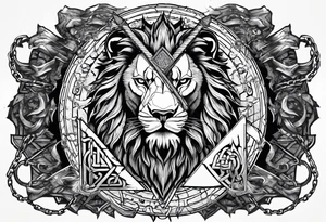 Valhalla sword shield  axe lion 
Valknut barbed wire chains tattoo idea