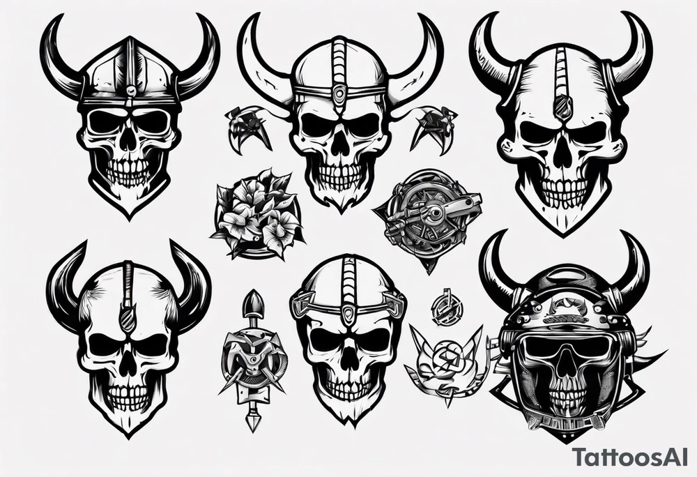 Viking skeleton head and motorcycle tattoo idea