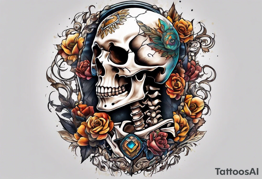 skeleton running from the world tattoo idea