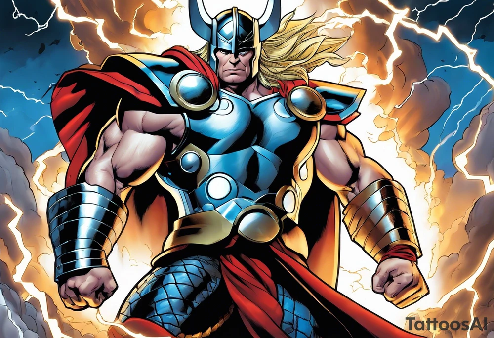 The Mighty Thor  with lightning in the background tattoo idea