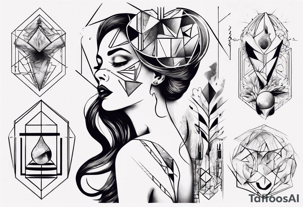 beautiful woman mixed with geometric objects tattoo idea