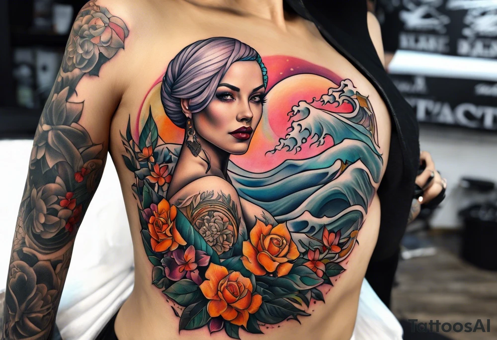 Bald woman tattoo idea