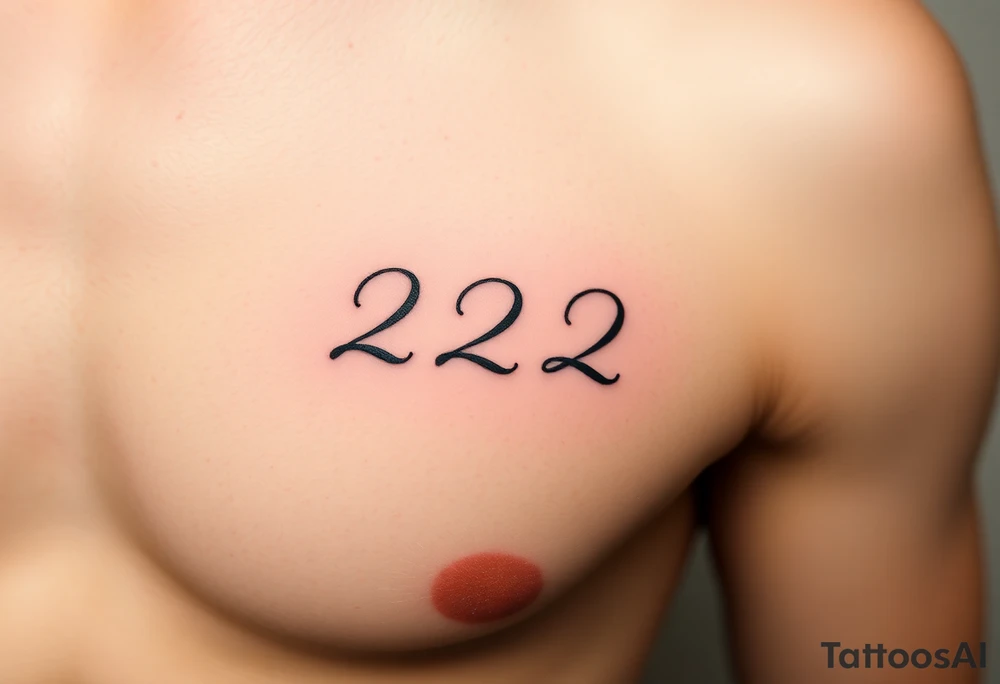 224 tattoo on ribcage under chest left side an elegant handwritten calligraphy style. The digits are slightly italicized with a smooth flowing script. The lines are clean, refined, and slightly bold at the base, giving a subtle brush-pen effect. tattoo idea