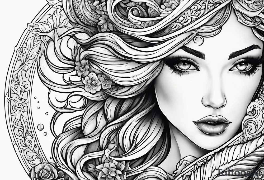 Russian mermaid creature tattoo idea
