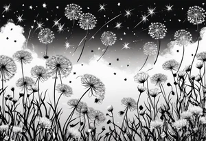 Dandelions blowing in the breeze, “just breathe” and the petals turning into the constellations cancer, Virgo, Sagittarius, Aries and Pisces tattoo idea