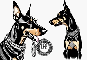 Doberman dog being aggressive with chain around his neck tattoo idea