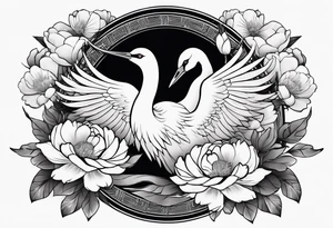 Japanese crane with peonies for arm sleeve tattoo tattoo idea