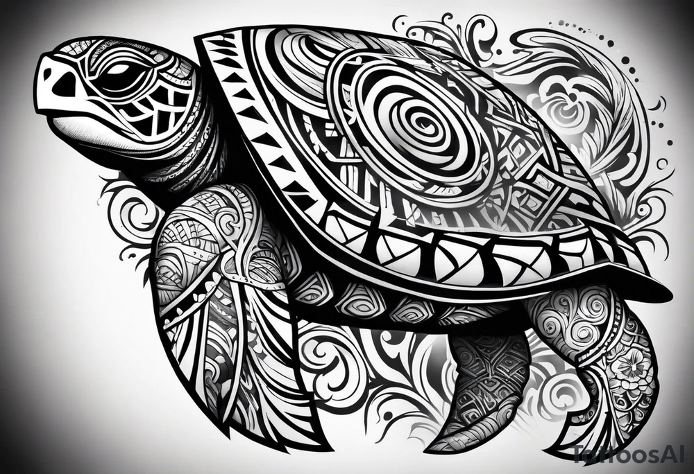 Full Polynesian tribal sleeve with turtle on top on arm tattoo idea