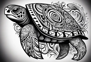 Full Polynesian tribal sleeve with turtle on top on arm tattoo idea