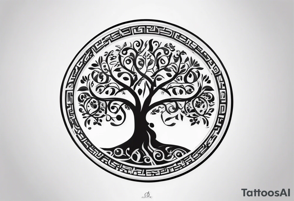 Circular tree of life with the letter D shown 3 times tattoo idea