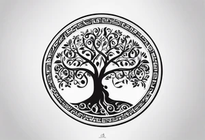 Circular tree of life with the letter D shown 3 times tattoo idea