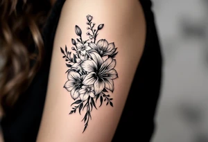 flower arrangement with spider lilies, tulip, cherry blossom tattoo idea