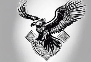 Half polynesian tribal tattoo and an angel in bicep, a phillippine eagle and lapu lapi tattoo idea