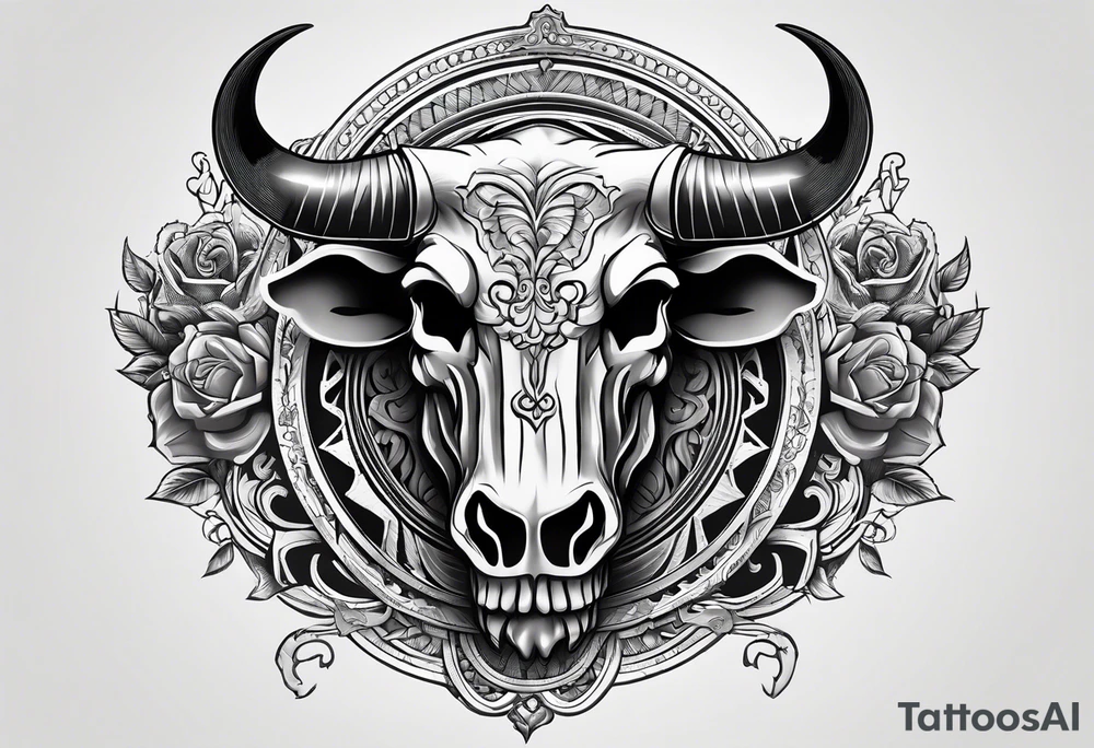 skull of a bull with a line frame, realistic, simple tattoo idea