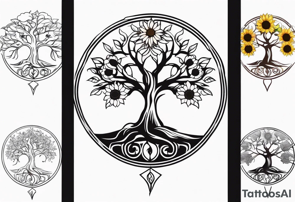 Yggdrasil tree, horse, sunflower tattoo idea