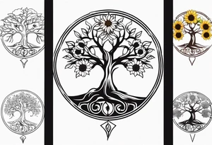 Yggdrasil tree, horse, sunflower tattoo idea