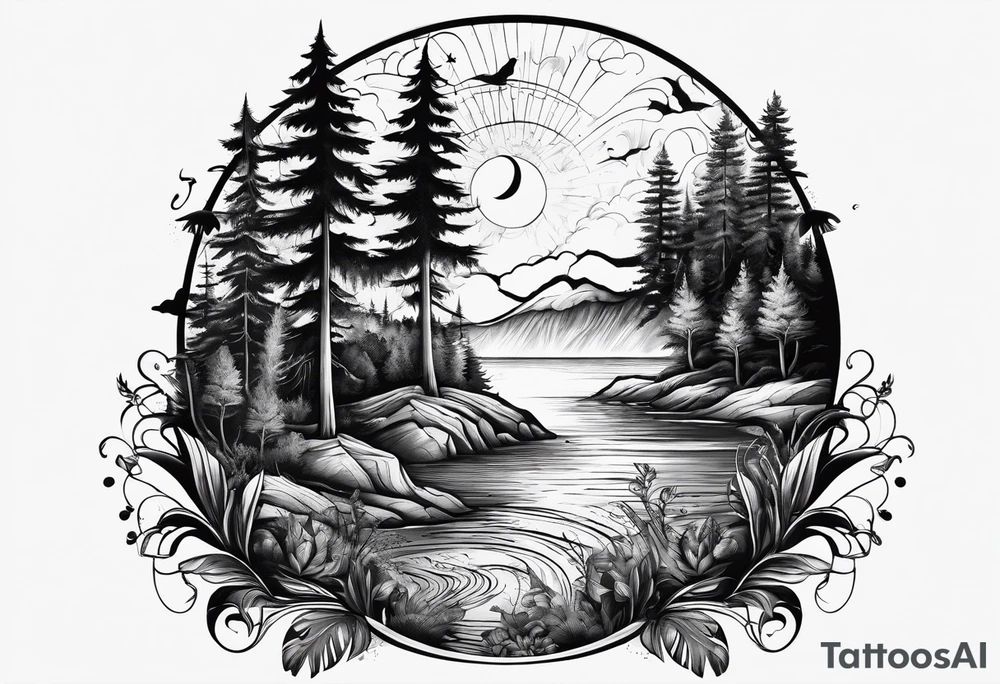 tatoo whit forest and beach tattoo idea