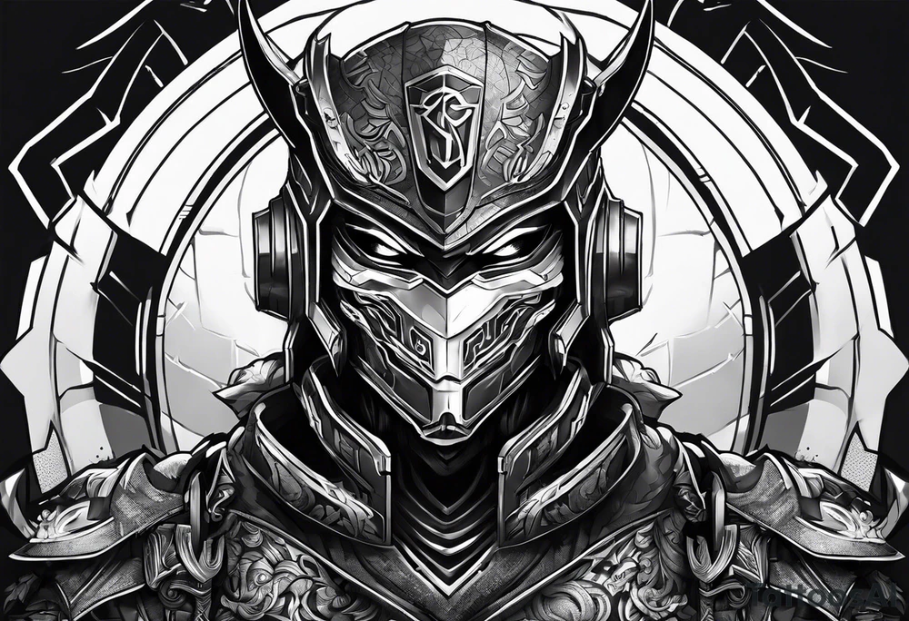 Angry Male Modern robot ninja with demon mask tattoo idea