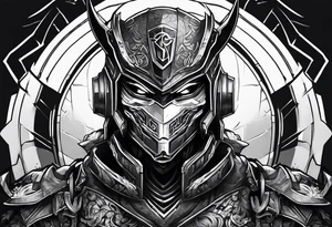Angry Male Modern robot ninja with demon mask tattoo idea