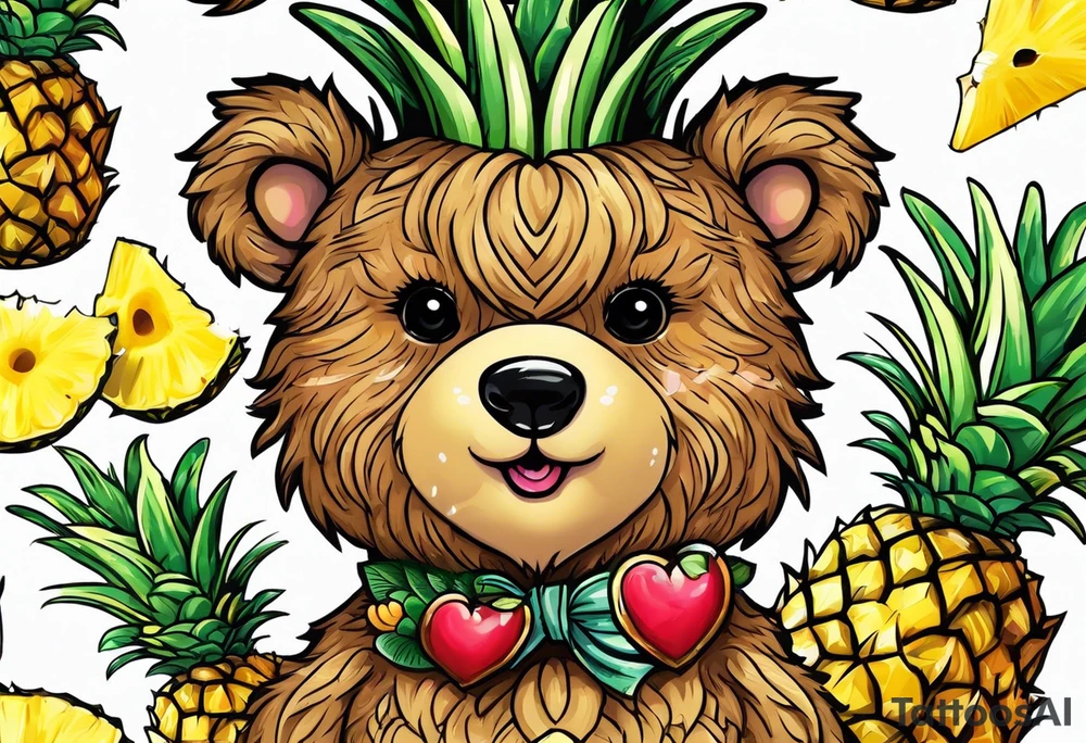 Teddy bear loves pineapple tattoo idea