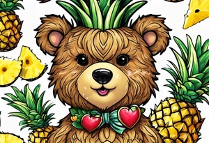 Teddy bear loves pineapple tattoo idea