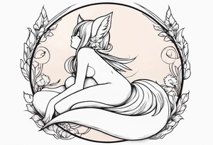 No color fairy with a tail inspired by the anime show called Fairy Tail in a fetal position leaning in and forward while sleeping tattoo idea