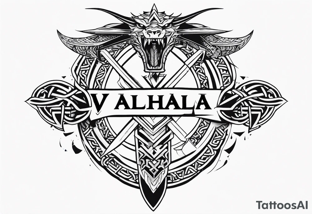 Valhalla sword shield dragon axe Valknut barbed wire chains tribal tattoo idea Valhalla sword shield dragon axe Valknut barbed wire chains tribal tattoo idea