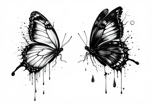 Bleeding butterfly and a second one who is in mental horror style and his placement is left and down from the first one tattoo idea