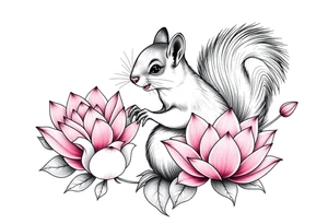 Fierce rabbid squirrel blooming lotus flowers tattoo idea