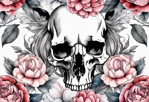 Watercolor horse skull with delicate peonies. tattoo idea