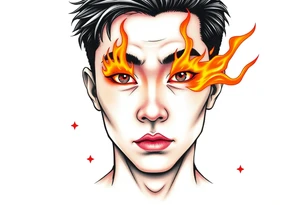 Handsome Asian young guy with burning eyes tattoo idea