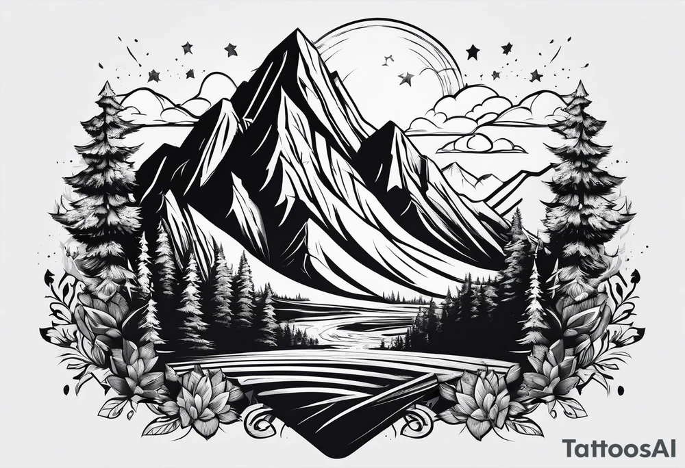explosion in mountains tattoo idea