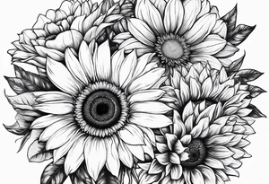 Sun Flower in the middle, Rose and Lily on top and a Gerbera daisy on the bottom tattoo idea