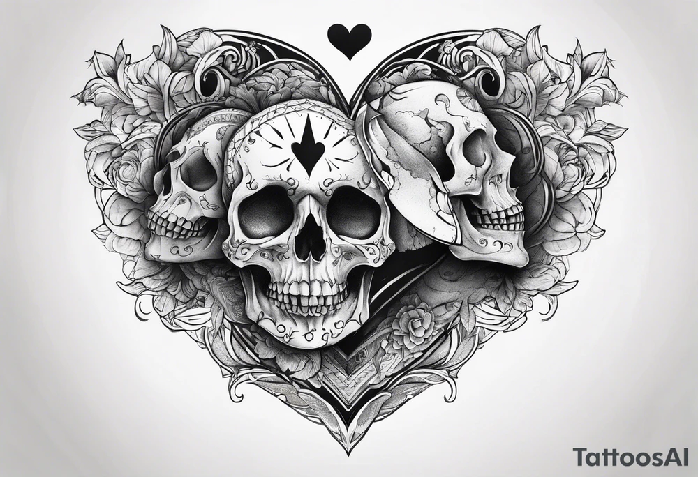 half heart in visceras plus half skull tattoo idea