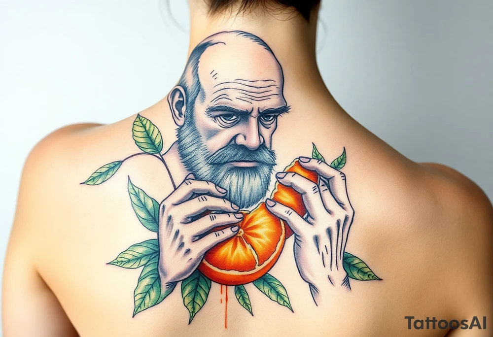 Grandfather peeling an orange tattoo idea