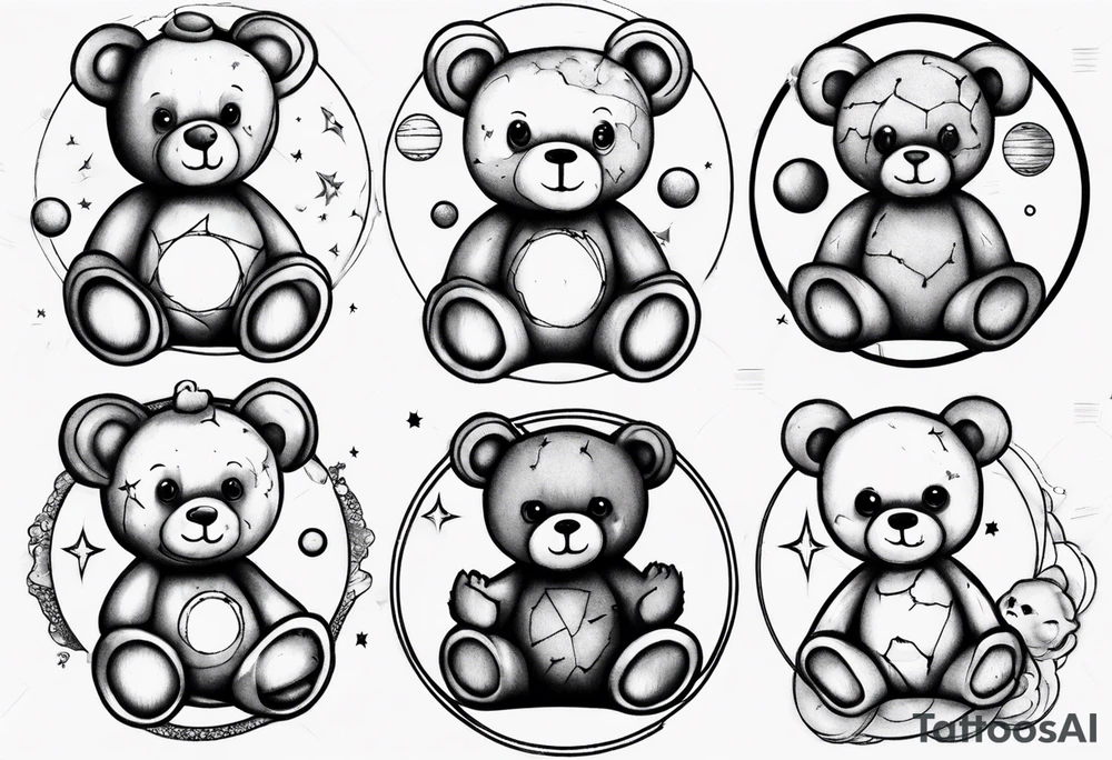 Teddy bear planets tattoo idea