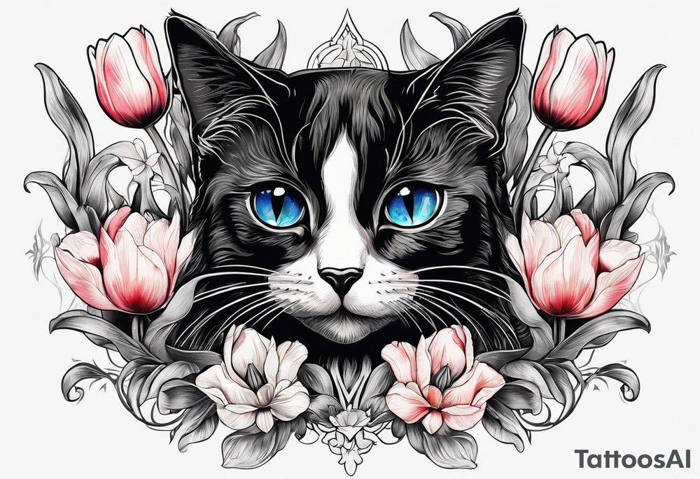 Tulips and black cat tattoo idea