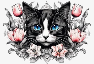 Tulips and black cat tattoo idea