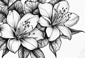 5-petal azaleas with buds along a long branch tattoo idea