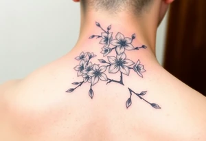 delicate cherry blossoms swirling in spring breeze with petals tattoo idea